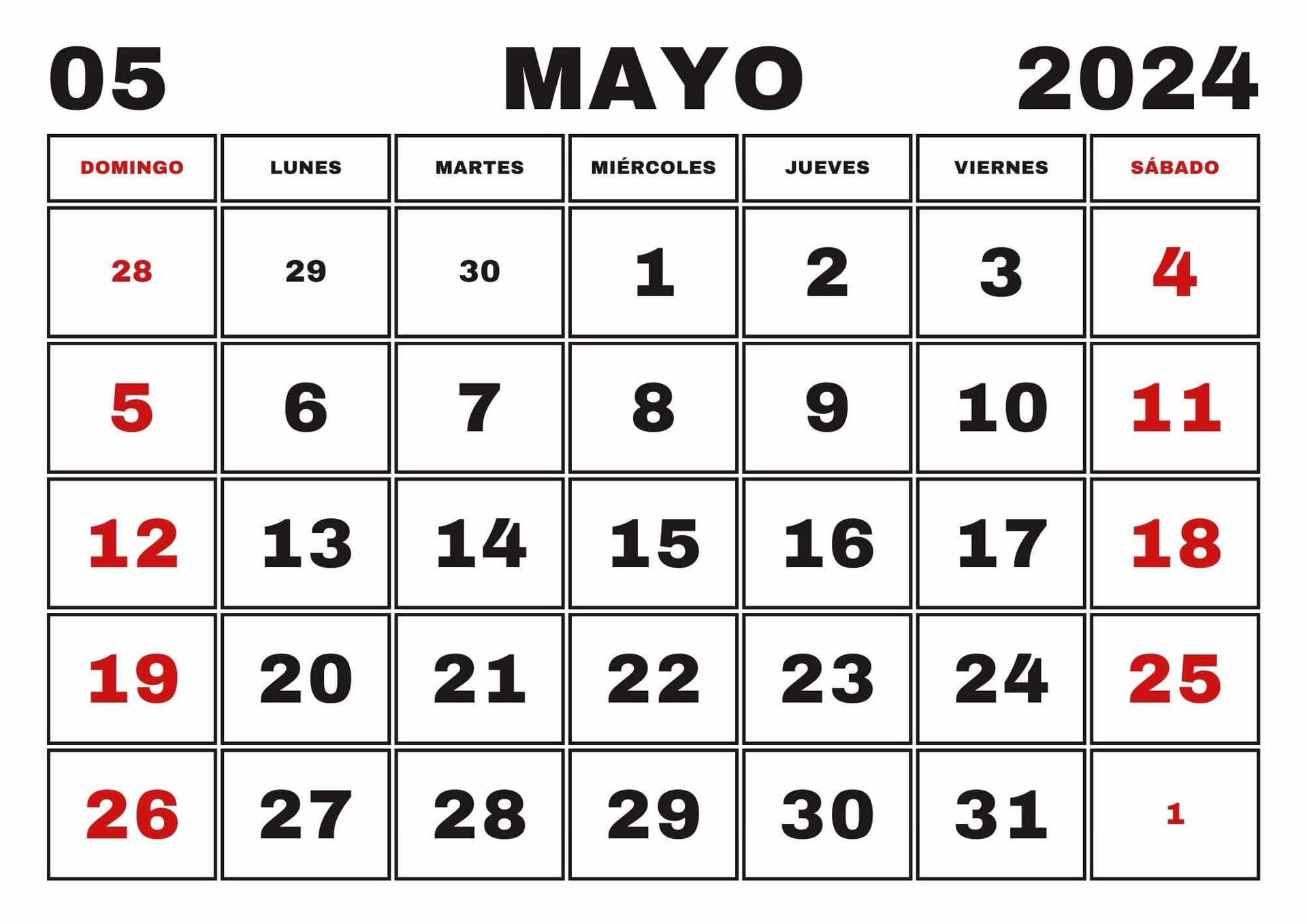 Calendario mayo en Camcap